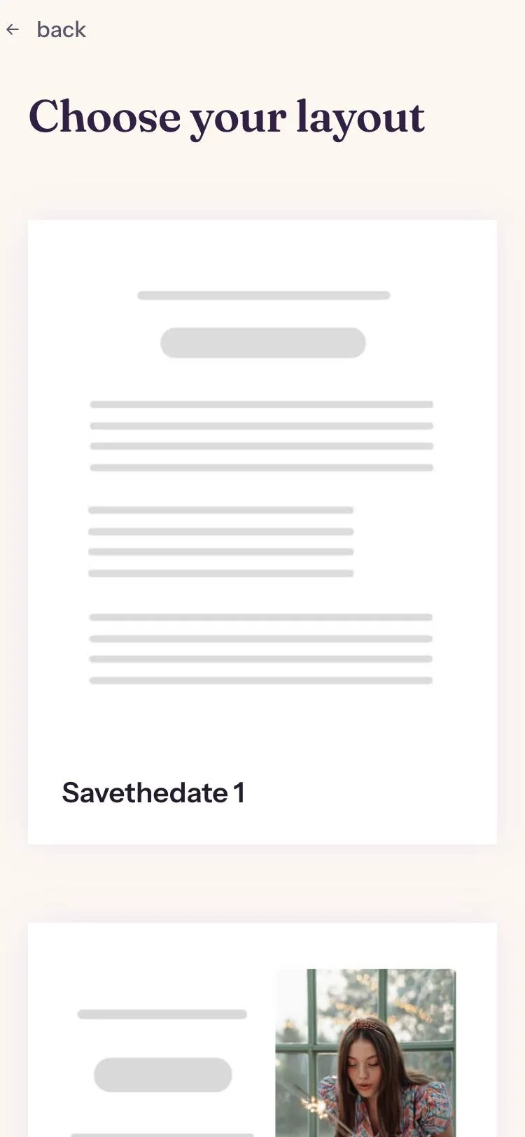 Choice between three layouts: text only, photo beside the text and large photo