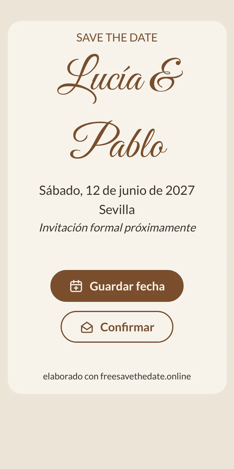 Save the date en un m&oacute;vil con los botones Guardar fecha y Confirmar