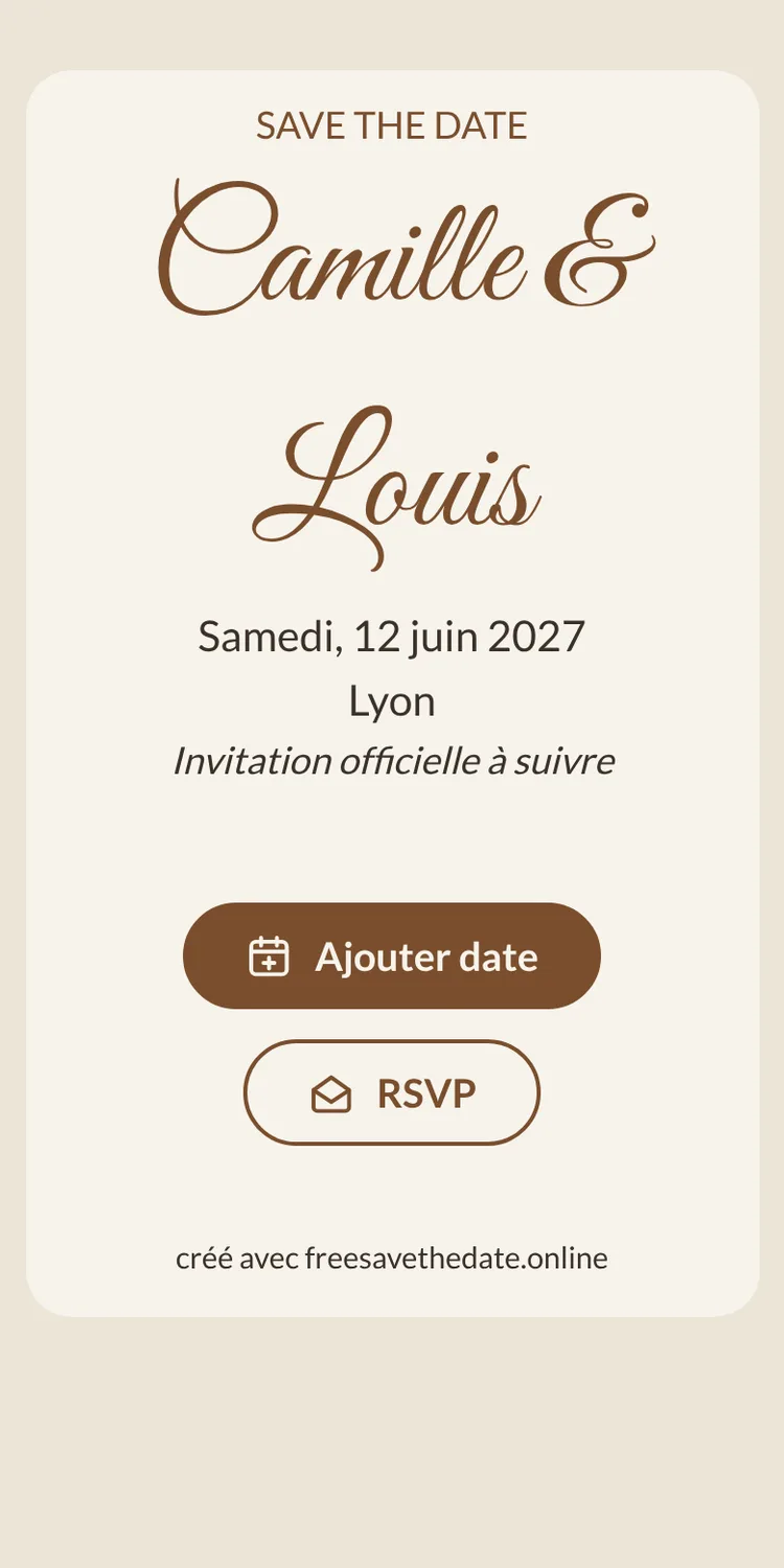 Save the date sur un t&eacute;l&eacute;phone avec le bouton RSVP sous la carte